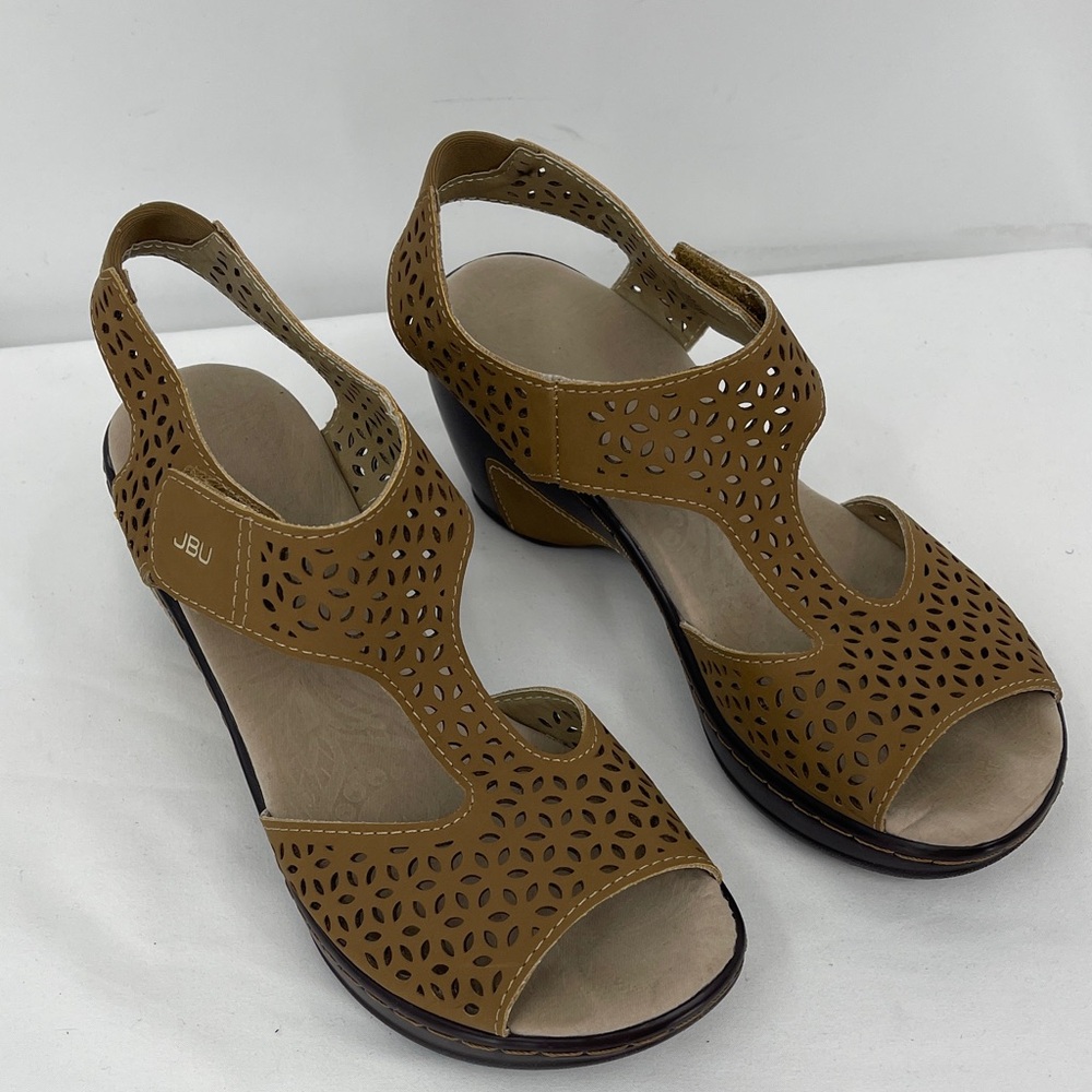 JBU by JAMBU CHLOE Perforated Tan Slingback Wedge Sandals WOMENS SIZE 7.5M